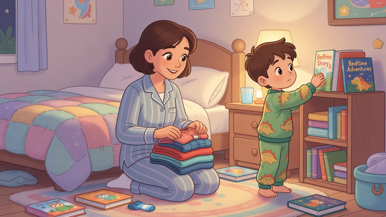 Parent and elementary school child preparing a bedtime routine
