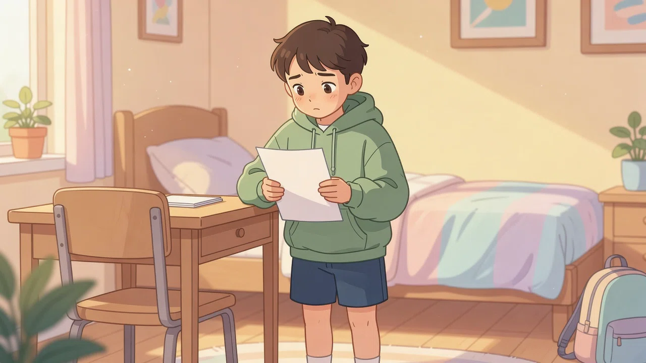 A middle school student checking a morning routine before leaving home